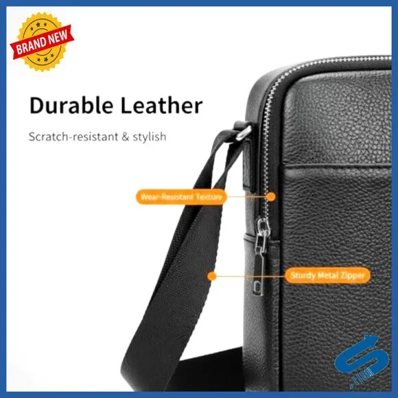 Genuine Leather Small Messenger Bag with Multiple Zipper Pockets